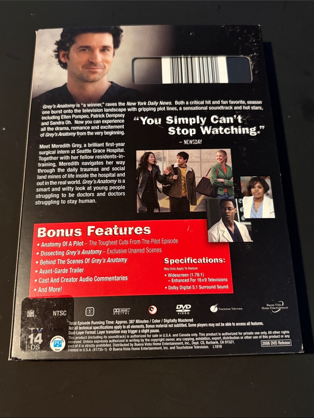 Grey's Anatomy Season One 2-DVD Set Slipcase 18 Bonus Scenes - Picture 2 of 5
